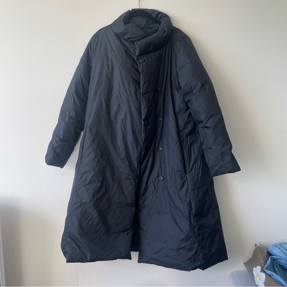 Eileen Fisher Puffer Coat Jacket Long Black Size Medium Winter Down